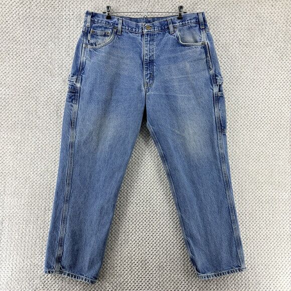 Carhartt Jeans Men 40 (37X28) Blue Medium Wash Carpenter Relax Fit Mid Rise Work - Picture 1 of 16